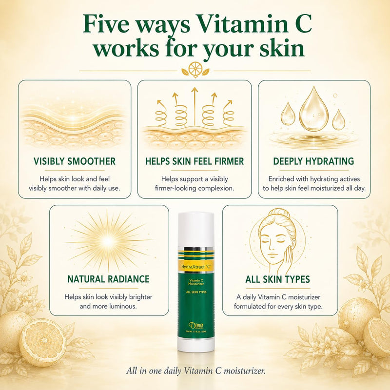 Dinur Cosmetics HydraXtract Vitamin C Moisturizer Decreases Aging Pump Up the Skin Improves Skin Smoothness & Firmness 1.7 oz. 50 ml HydraXtract C Moisturizer
