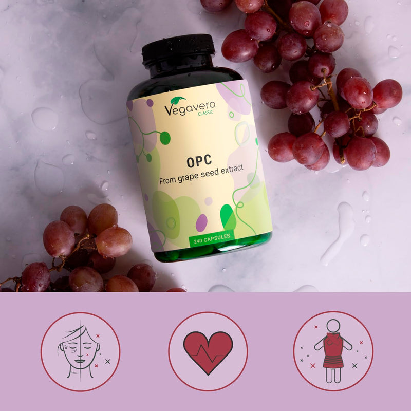 Vegavero OPC Grape Seed Extract 30:1 | High Strength from French Grapes | Standardised for OPC by HPLC | Lab Tested | NO Additives | Vegan | 240 Capsules