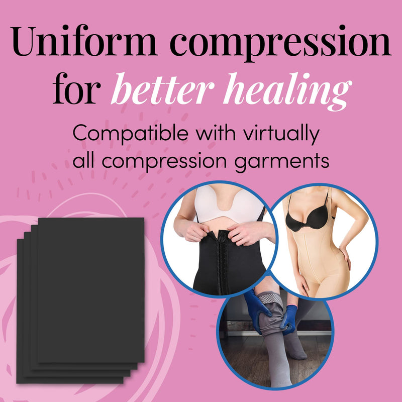 IMPRESA Black Liposuction Foam Pads - 4-Pack, Adhesive Medical Foam Padding for Post-Surgery & Post-Liposuction Compression Garments, Tummy Tuck Recovery 4 Pack