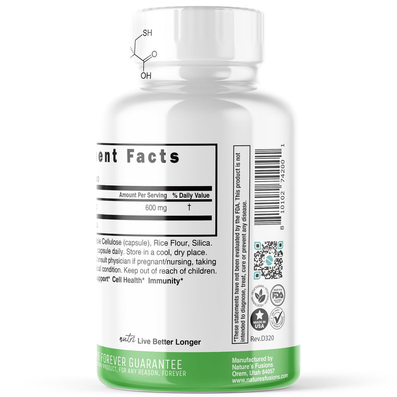 [Australia] - Nature's Fusions NAC Supplement N-Acetyl Cysteine - NAC 600 mg - Anti Aging Supplement, Antioxidant Supplement, Liver and Lung Support, Boost Glutathione - N Acetyl Cysteine (60 Capsules) 60 Count (Pack of 1) 