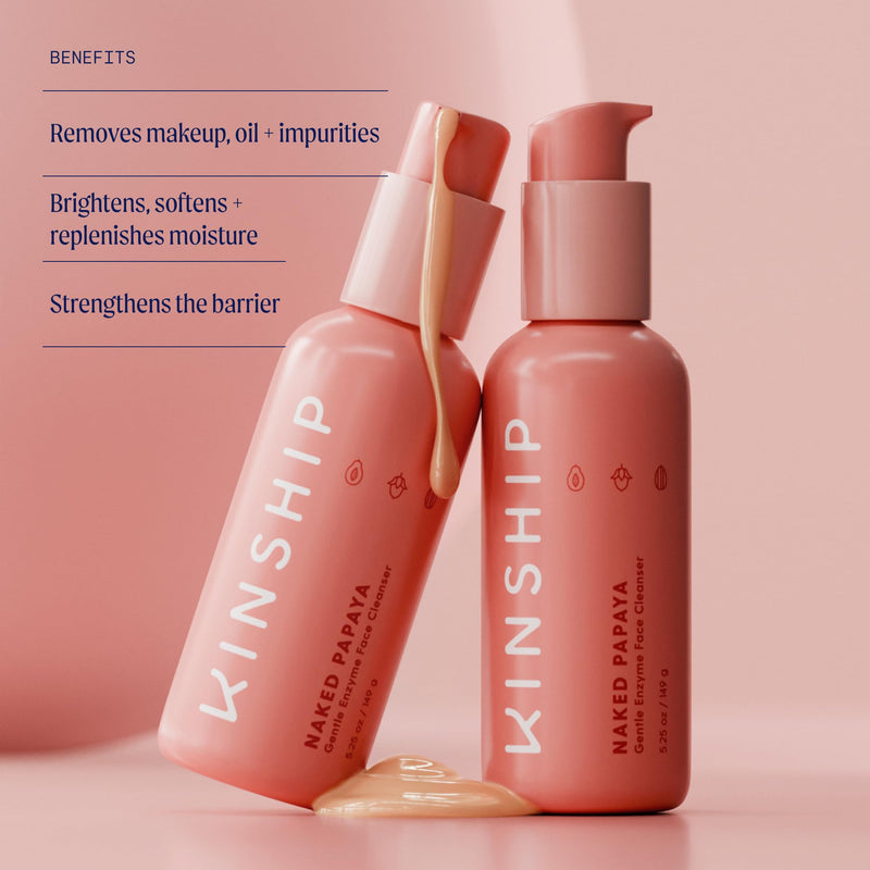 Kinship Naked Papaya Hydrating Gentle Cleanser | Natural Cream Face Wash | Vitamin E, Jojoba Oil Facial Cleanser | Makeup Remover | Sensitive Skin Care (5.25 Oz) 5.25 Ounce (Pack of 1) No Color
