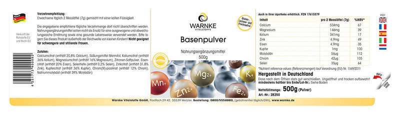 [Australia] - Base powder 500g - with 9 minerals and trace elements, acid-base balance, vegan | Warnke vital substances - German pharmacy quality 