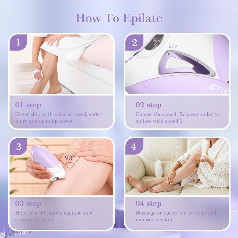 [Australia] - Epilator, Epilators Hair Removal for Women - 2-Speed Epilator with Massage Pad, Rechargeable LED Hair Removal Device for Face/Bikini/Arms/Legs/ Purple 