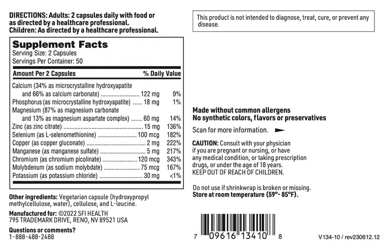 [Australia] - Klaire Labs SFI Health Multi-Mineral Complex Without Iron - Broad Spectrum & Hypoallergenic Essential Trace Mineral Blend with Copper & Zinc, Iron-Free (100 Capsules) 