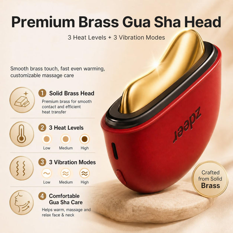 GS5 Electric Heated Gua Sha Tool, Red Light Face Massager, Red | Brass Facial Massager with Vibration, Beauty Device for Face & Neck, Skin Firming Device for Facial Sculpting, Gift for Women 1 Device