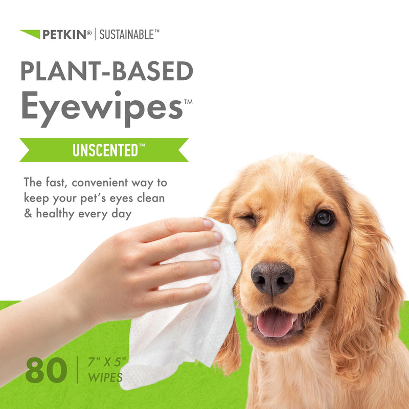Petkin Plant-Based Eyewipes, 80 Wipes - Biobased & Sustainable Pet Eye Wipes for Dogs & Cats - Cleans Eye Area, Dirt & Tear Stains - Consciously Cleans & Conditions - Easy to Use - Unscented 1 - PawsPlanet Australia