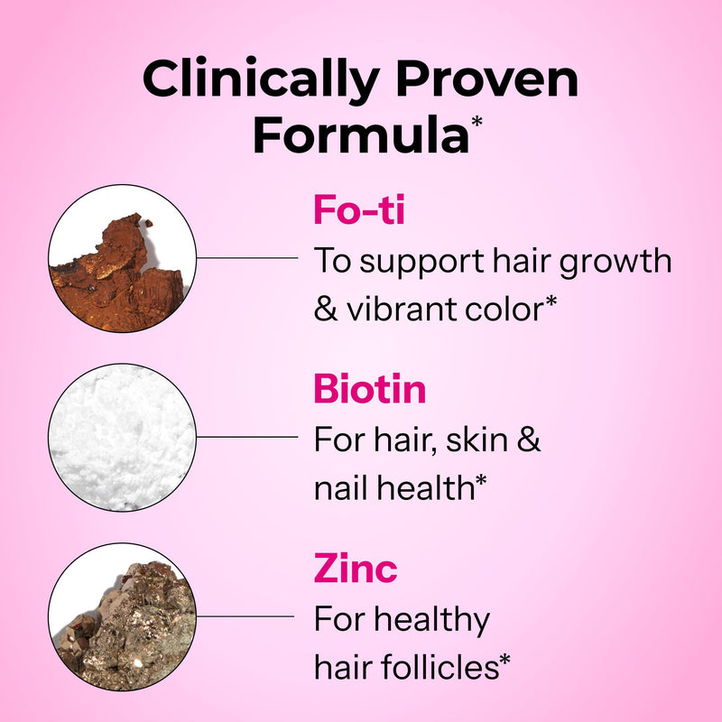 HUM Hair Strong Strawberry Gummies, Hair Growth Support, 60 Count | Folic Acid, Fo-Ti Root Extract, Biotin, Zinc & B12, Vegan Strawberry Gummies, Women & Men 30-Day Supply