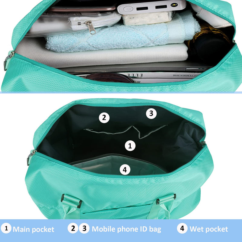 Travel Duffle Bag, Waterproof Sport Tote Gym Bag for Women Men, Overnight Weekender Carry On Bag with Wet Pocket Teal