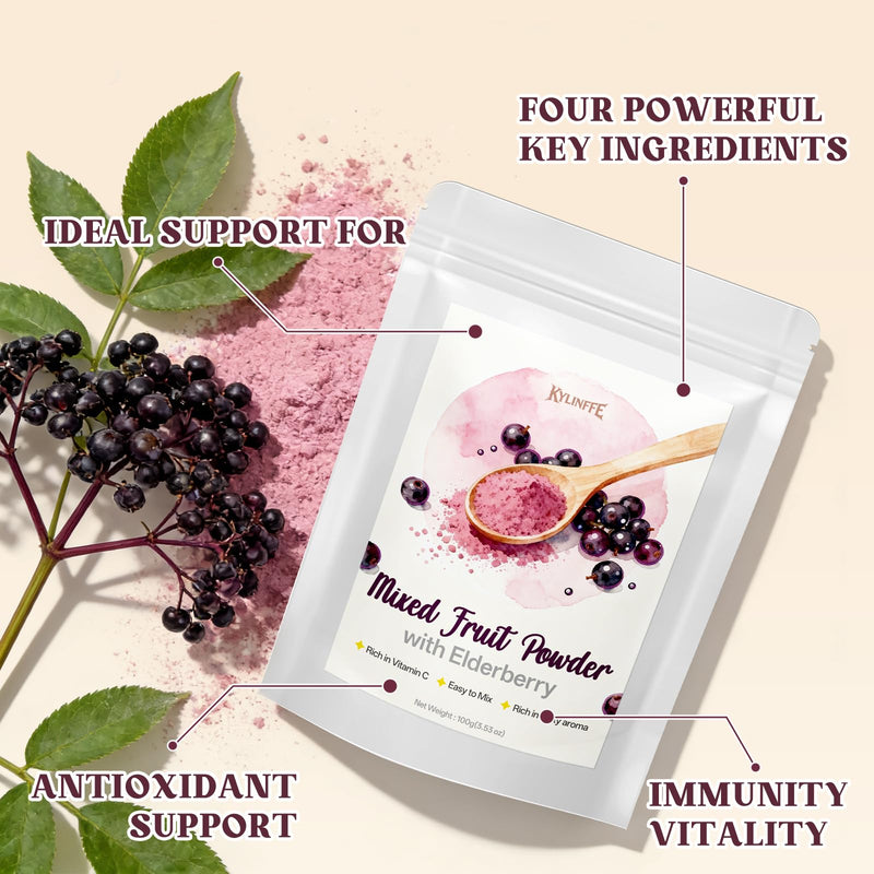 Elderberry Powder - Natural Non-GMO Fruit Blend, Sugar Free & No Additives, Ideal for Beverages, Smoothies & Drinks