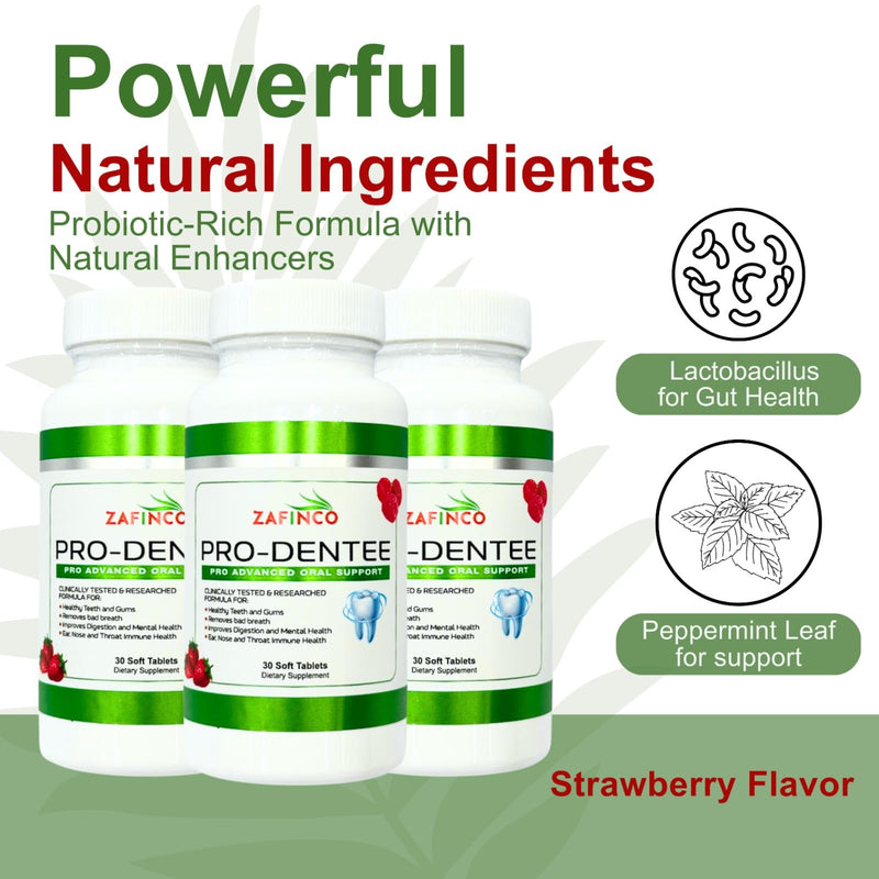[Australia] - ZAFINCO-PRODENTEE Teeth & Gums Health. Advanced 3.5 Billion CFU Oral/Dental Probiotics for Reduce Mouth Bad Breath,Ear,Nose and Throat Health-Mint Flavored Soft Chewable Tablet, 30 Count-Made in USA 1 