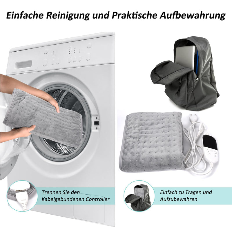 [Australia] - Fwiull Heating Pad, Electric Heating Pad 76x40cm for Pain Relief, Against the Cold, Heating Pad 6 Temperature Settings and 4 Time Settings with LED Display, Gray Blue, Gray Blue 