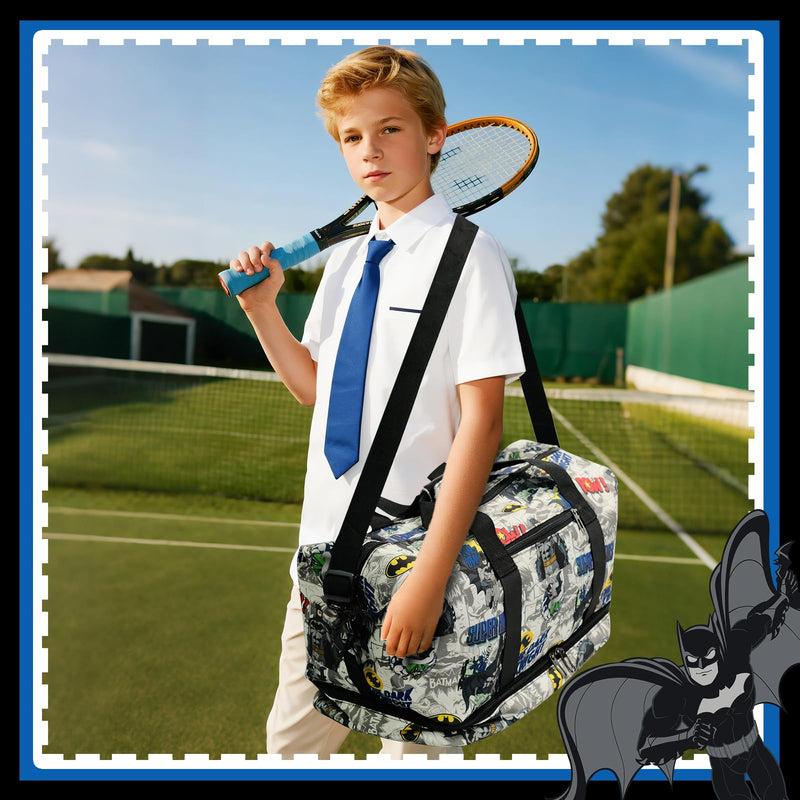 BATMAN Travel Duffle Bag, Waterproof Hero Gym Bag with Shoe Compartment | Batman Gifts for Boys, Teens & Men, Carry-On Sports Bag with Wet/Dry Pocket for Travel, Gym, Overnight Trips & Daily Use black-blue