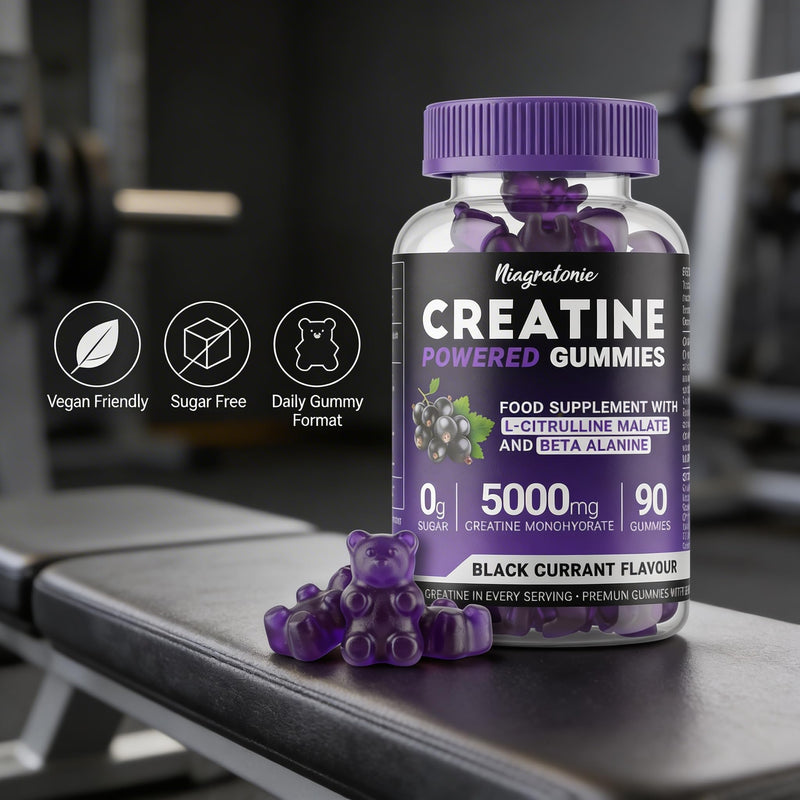 Creatine Gummies 5000mg High Strength | Creatine Monohydrate with L-Citrulline Malate & Beta-Alanine | 90 Sugar Free Vegan Gummies | 30 Day Supply | Blackcurrant Flavour