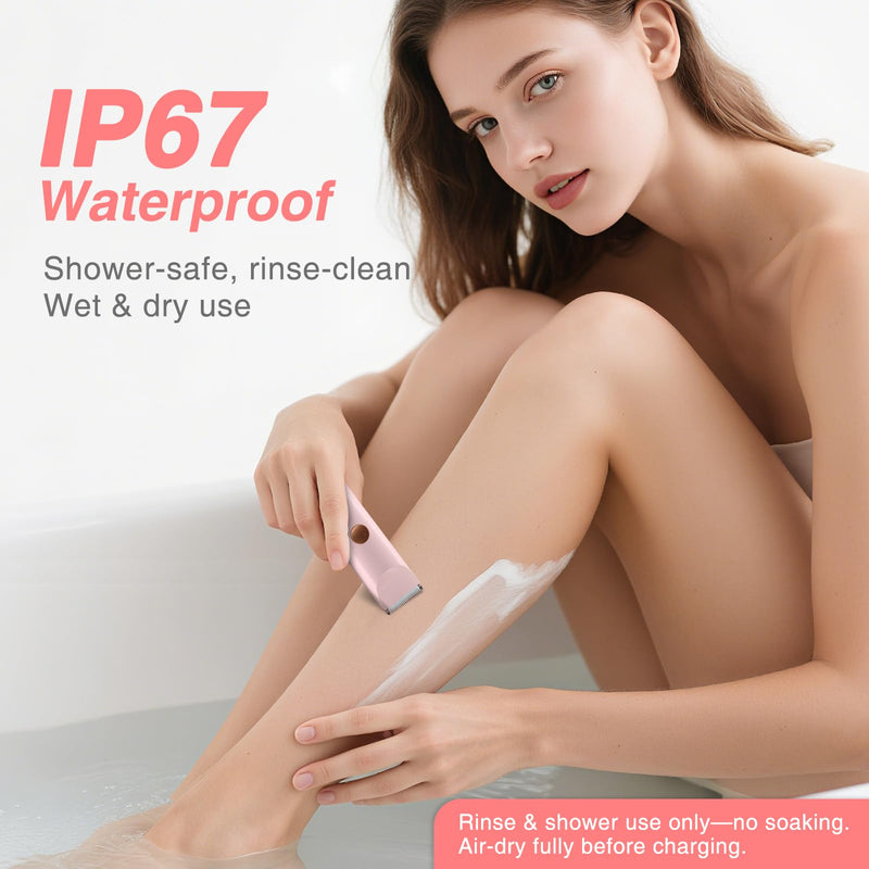 Dual-Head Bikini Trimmer for Women – 2-in-1 Electric Razor, IP67 Waterproof Wet & Dry Pubic Hair Trimmer, Face & Body Shaver with LED% Display, USB-C Rechargeable-X1 Pro Petal Pink