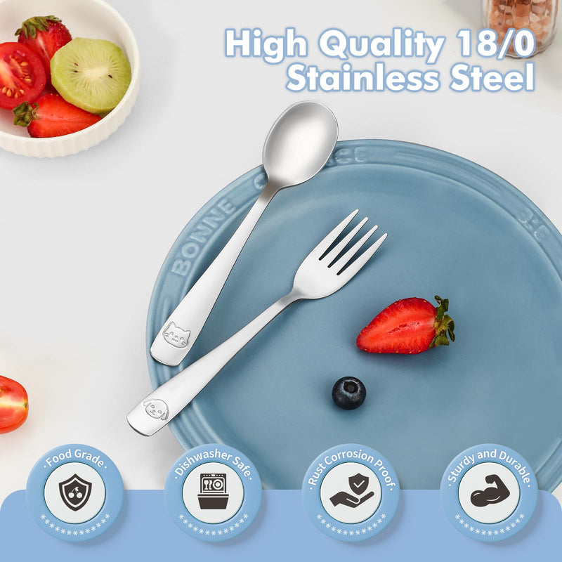 [Australia] - DRKIO Stainless Steel Toddler Utensils Set - 6 Pieces Kids Silverware Set Children Safe Food Grade Small Forks and Spoons Dishwasher Safe Mirror Polished Silver 