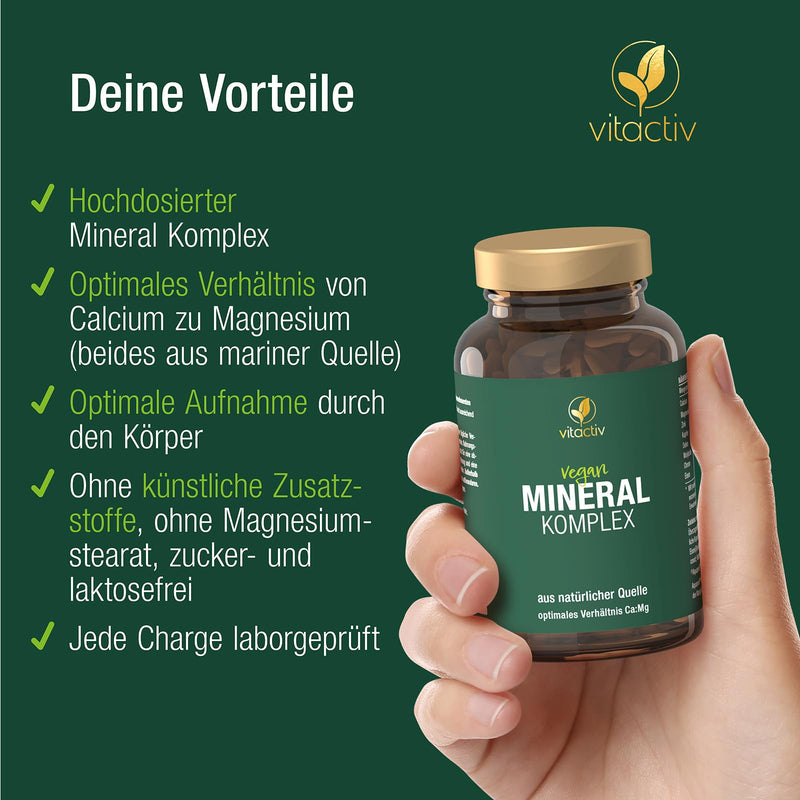 [Australia] - VITACTIV Mineral Complex - Brand raw material Aquamin, Marines Calcium & Magnesium (2:1) - Basic minerals & trace elements with zinc for acid-base metabolism - Vegan, high dose, 120 capsules 