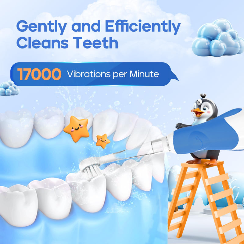 [Australia] - SEAGO Toddler Electric Toothbrushes for Baby Ages 0-3 Years, Baby Toothbrush with Smart Timer and Suction Base, 4 Replacement Brush Heads SG-513 (Navy-C) Navy-c 
