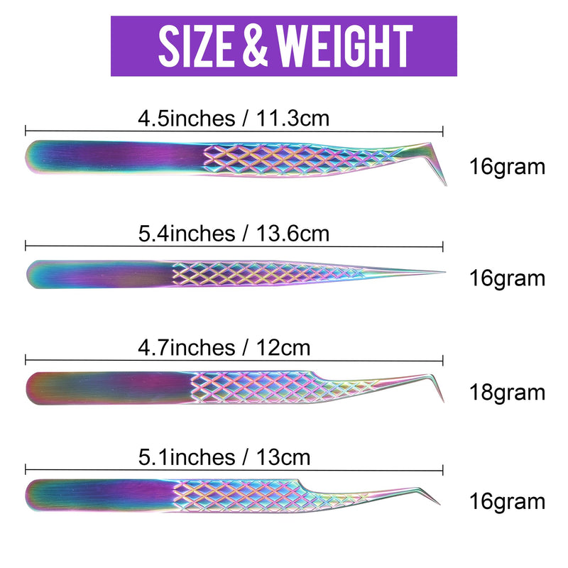Fiber Tip Lash Tweezers For Eyelash Extension 4 Pcs Tweezers Professional Artist Tech Work Kit Tools,Best Volume Eyelash Lashes Extensions Precision Supplies Volume Boot 90 45 Degree(Multi) Multi