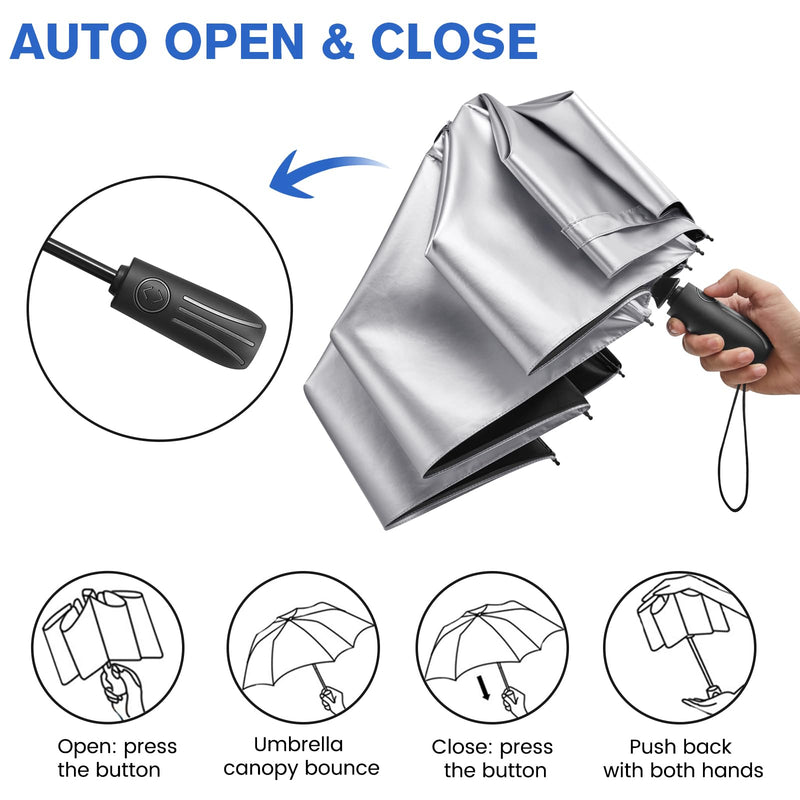 G4Free 46" Sun Umbrella with Double Layer 62" Automatic Open Golf Umbrella Oversize Windproof
