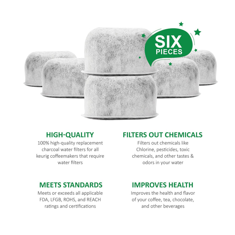 [Australia] - Pack of 6 Replacement Charcoal Water Filters By Housewares Solutions for Keurig Brewers - Keurig Compatible Water Filter Cartridges Universal Fit (NOT CUISINART) for Keurig 2.0 & 1.0 Coffee Makers 