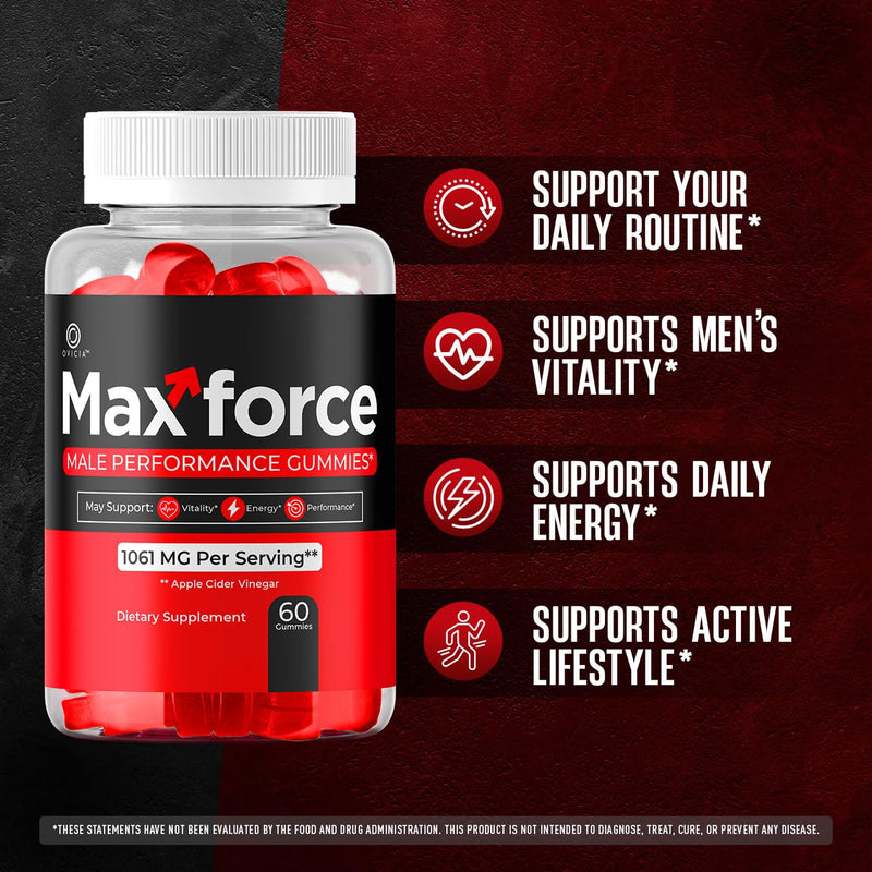 Max Force Gummies - Official Max Force Gummys with All Natural Ingredients, Advanced MaxForce Maximum Strength Formula for Wellness & Overall Health Support, 60 Gummies for 1 Month