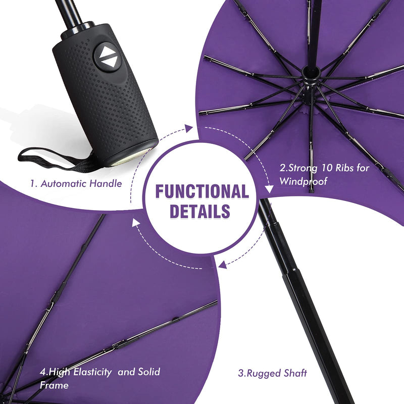 ZOMAKE Travel Umbrella Compact - 10 Ribs Portable Collapsible Umbrellas for Rain Windproof - Paraguas Automatic Small Folding Umbrella Lightweight Packable Umbrella for Women Men - Purple&Light Blue