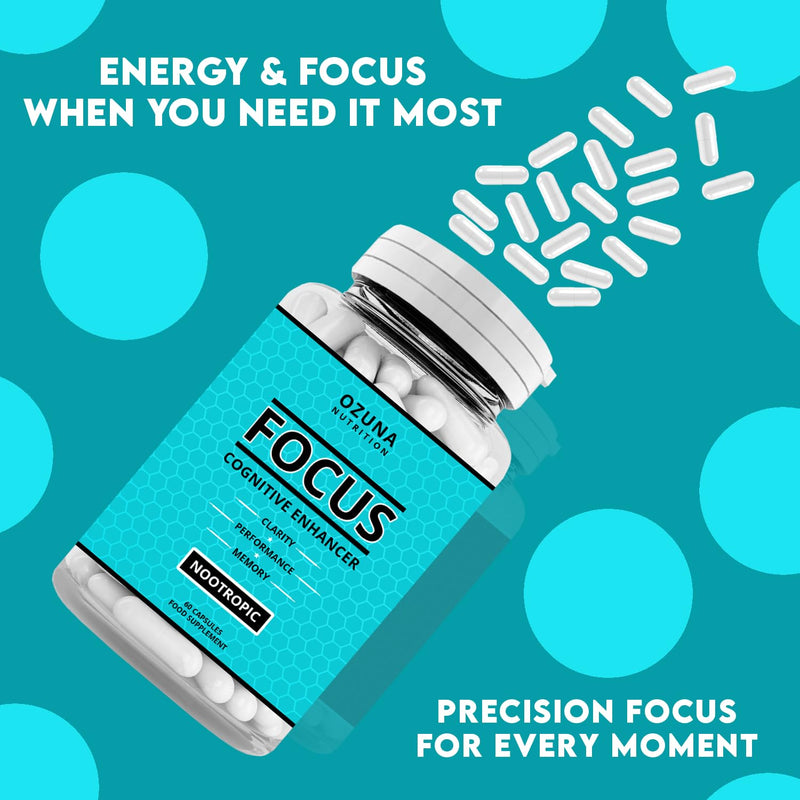 Focus Nootropic Supplement for Memory Brain Support – Natural Nootropic for Cognitive Support, Energy, Mental Clarity, and Concentration Boost – 60 Capsules