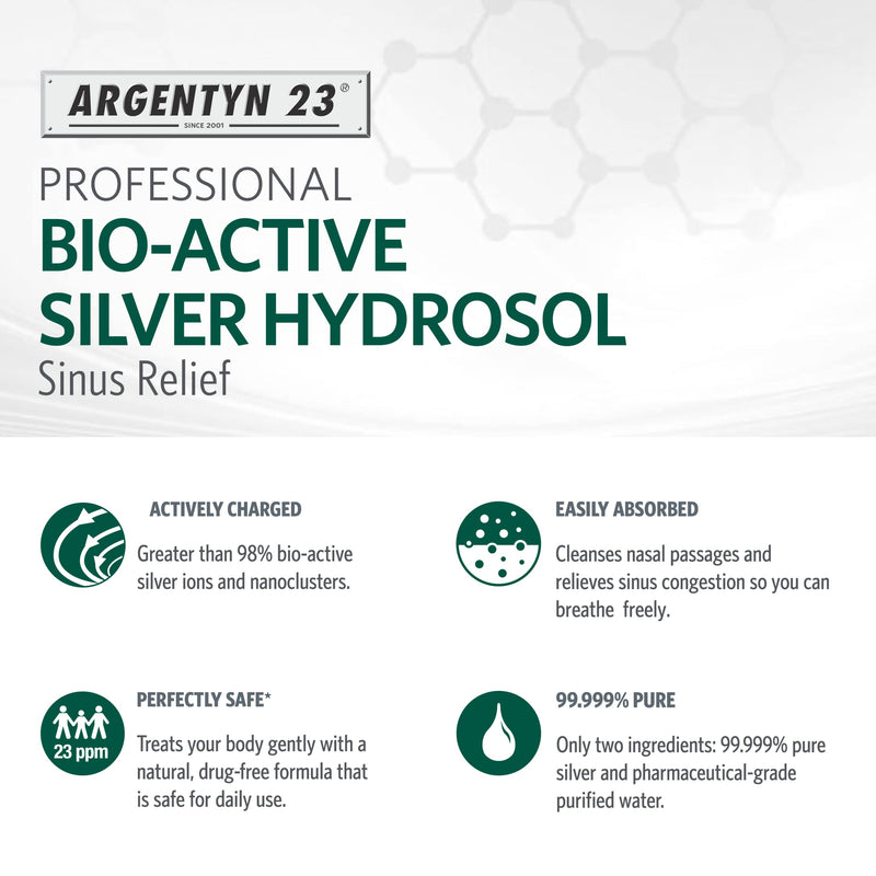 [Australia] - Argentyn 23 Professional Bio-Active Silver Hydrosol Sinus Relief - Colloidal Silver- 23ppm, 2oz (59mL) – Natural Nasal Spray 2 Fl Oz (Pack of 1) 