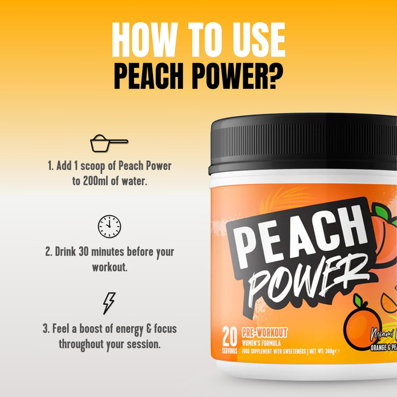 Women's Formula Pre-Workout - Natural Energy & Focus Supplement, Zero Sugar, Complete with Magnesium and Vitamin B6 & B12, 300g, 20 Servings (Orange & Peach) Orange & Peach