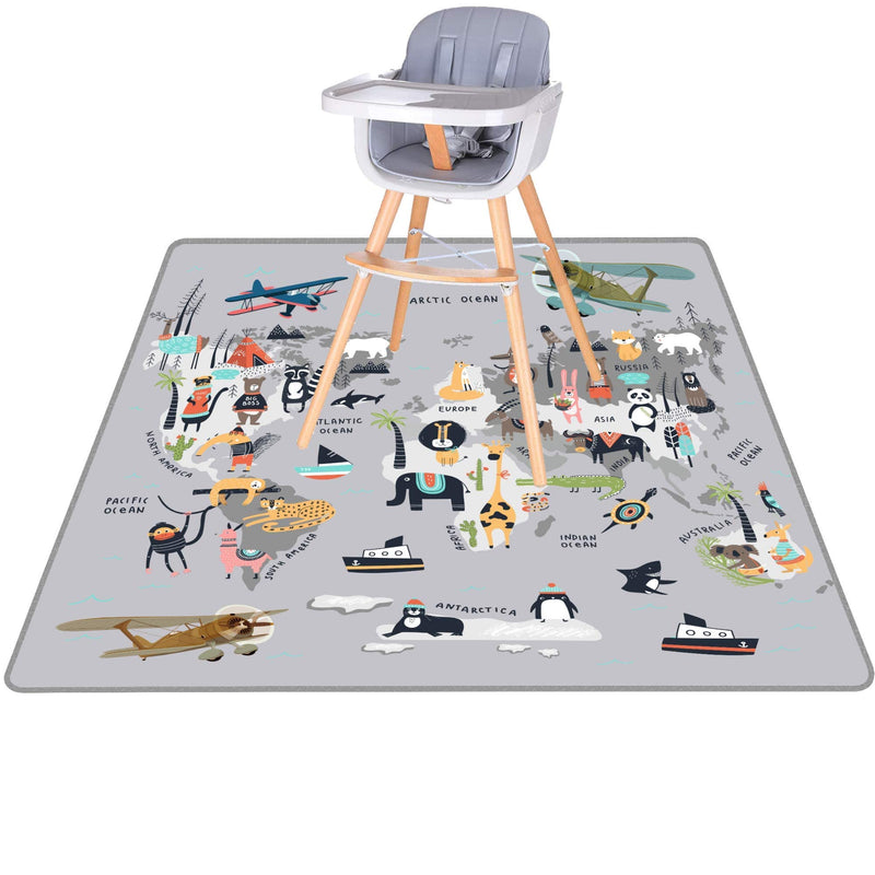 [Australia] - BABYBOET Splat Mat for Baby ‚Äì Under High Chair Floor Mat Protects Wood, Vinyl and Carpet from Spills ‚Äì Waterproof 4 Layer Baby Mat with Anti-Skid Backing Deters Bunching and Sliding (51‚Äù x 51‚Äù) Animals World Map 