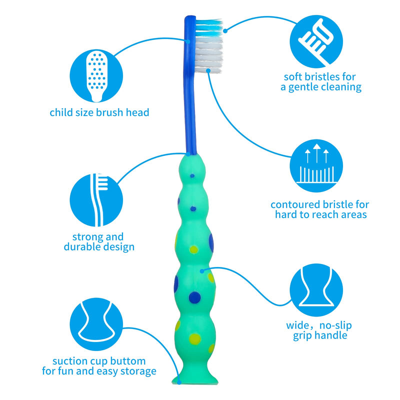 [Australia] - Toddler Toothbrush Pack - 24 Pieces, Soft Bristle Animal Toothbrushes with Covers, Suction Cup, Sensitive Teeth 
