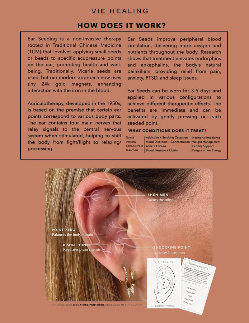 [Australia] - 24k Gold Ear Seeds with Ear Chart - Ear Seed Acupressure Kit for Reflexology and Energy Flow - Acupressure Ear Seeds for Immune System Booster, Allergies, & Digestive Health - (Detox) Detox 
