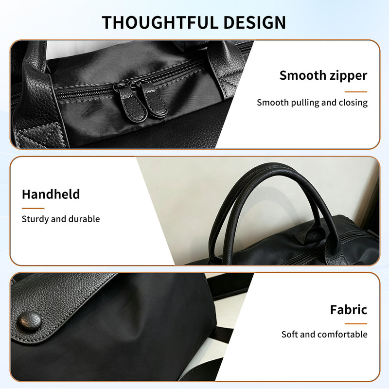 Large Capacity Travel Duffle Bag, Fabric, Lightweight Waterproof Gym Bag with Shoulder Strap, Black