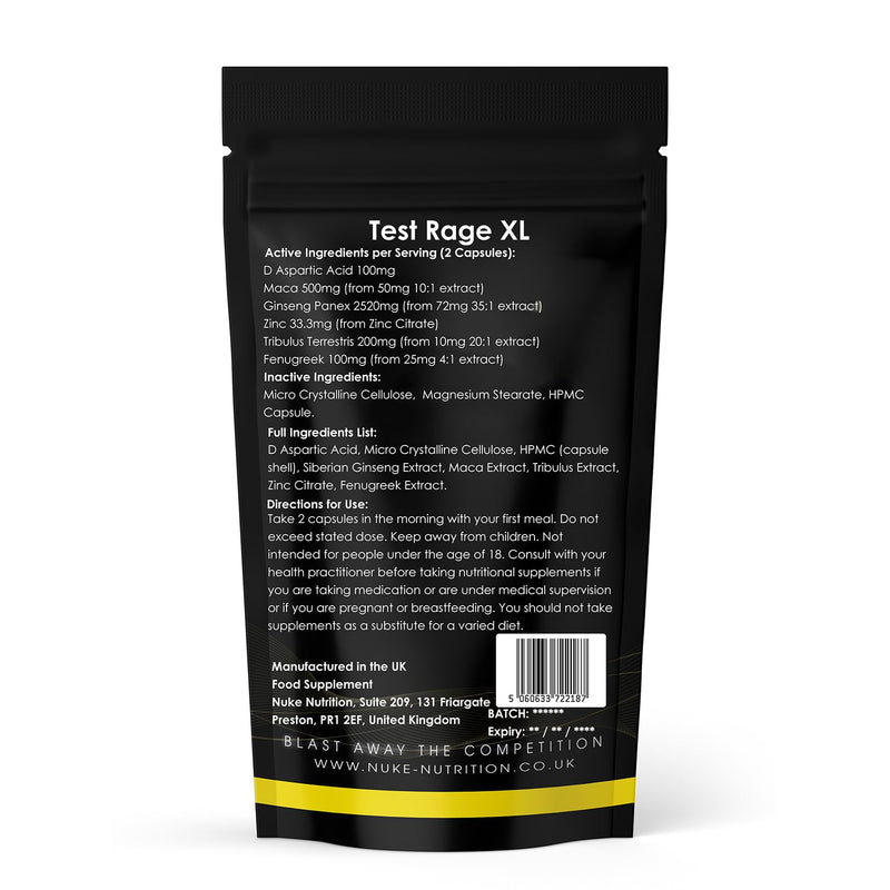 Nuke Nutrition Test Rage XL Testosterone Booster for Men | 180 Capsules | Anabolic Supplement to Enhance Male Testosterone Levels | Boost Lean Physique, Muscle Growth & Strength | Vegan & Easy Swallow 1 count (Pack of 180)