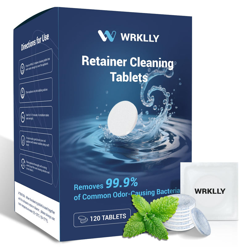 [Australia] - 120 Retainer Cleaner Tablets, Denture Cleaning Tablets for Invisalign, Dentures,Mouth Guard,and Night Guard,Remove Odors Stains and Plaque, for Ultrasonic Cleaners- Mint Flavor,4 Month Supply Blue 