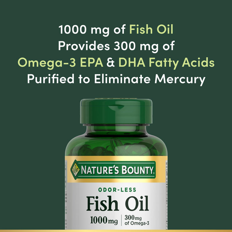 Nature's Bounty Fish Oil 300mg Omega-3, 120 Softgels | Supports Heart Health, 300mg Omega-3, Coated Softgels, Dietary Supplement Unflavored 120 Count (Pack of 1)