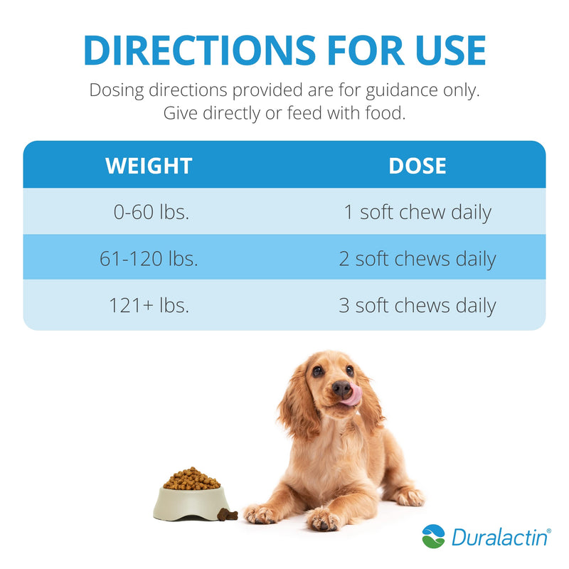PRN Pharmacal Duralactin Canine Soft Chews - Joint Health Supplement for Dogs & Puppies to Help Reduce Chronic Soreness - Canine Chews Containing Dried Milk Protein - Chicken-Liver Flavor - 90 Chews - PawsPlanet Australia