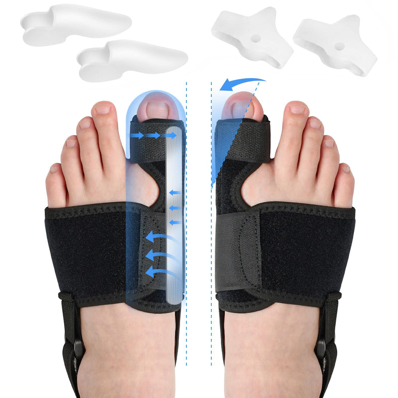 [Australia] - Hallux Valgus Correction Set, 6PCS Hallux Valgus Splint, Toe Separator Hallux Valgus Bandage, Bunion Corrector, Relieve Foot Joints/Bunion Pain for Men and Women Black, 6PCS 