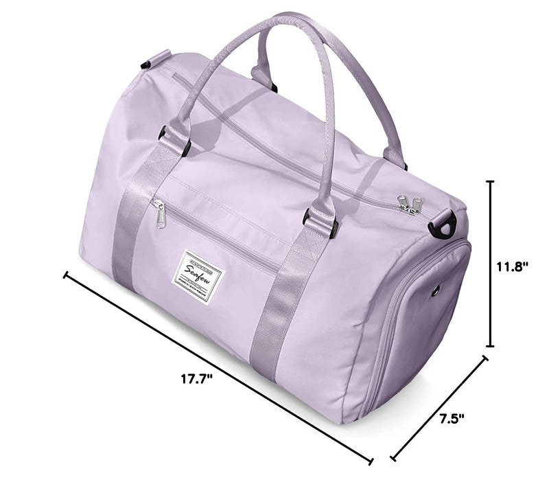 Gym Bag for Women Men with Shoes Compartment,Sports Duffle Bag Personal item travel Duffel Bags Tote Bag Small Carry on Weekender Overnight Bag Workout Dance Bag Hospital Holdalls Light Purple A13-Light Purple