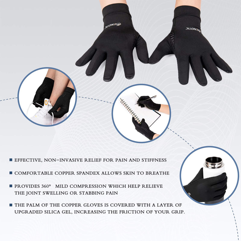 2 Pairs Copper Compression Gloves for Women Men, Full Finger Breathable & Moisture Wicking Arthritis Compression Gloves for Relieving Carpal Tunnel Aches, Rheumatoid Pains, Joint Swell Two Pairs Small: 2 1/5''-2 3/5''