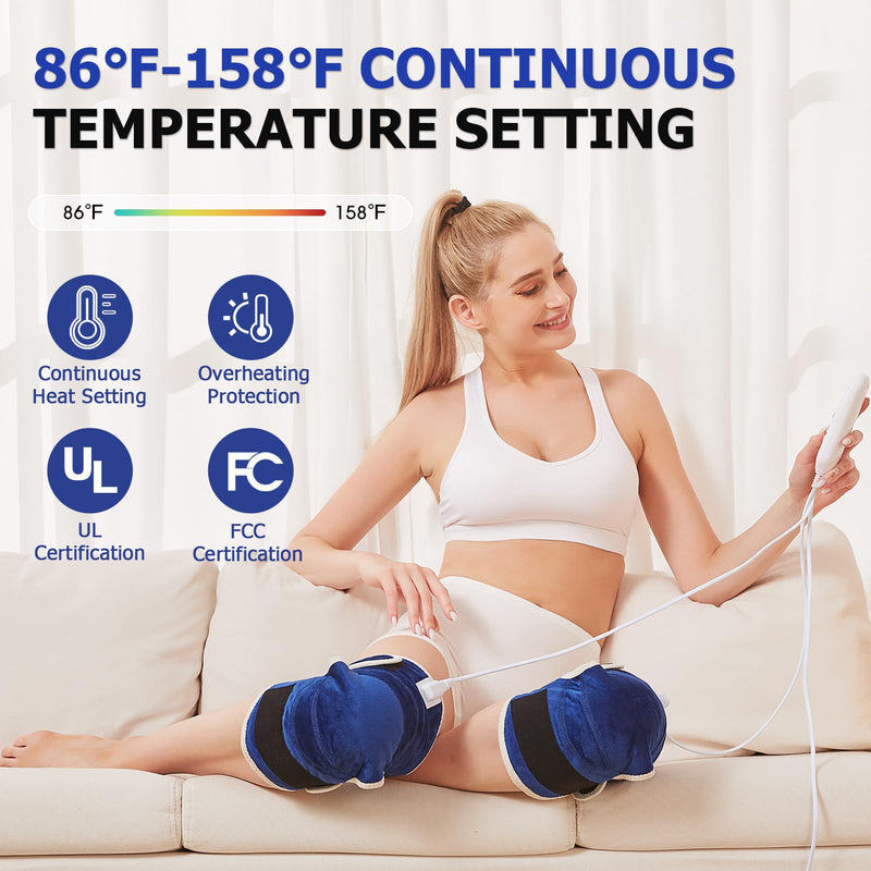 JOBYNA 2PCS Heating Pad for Knee Pain Relief, 30s Fast Heat Knee Wraps Heating Pads with Auto Shut Off, 86-158℉ Heat Level, Deep-Penetrating Heated Knee Brace for Knee Joint Pain Relief