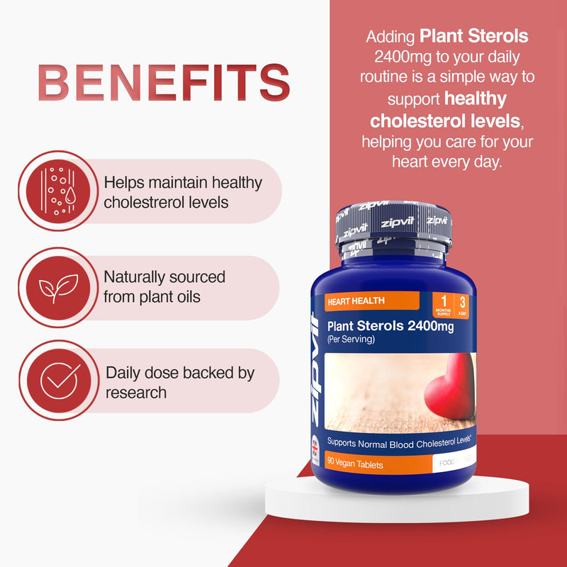 Zipvit Plant Sterols High Strength 2400mg, 90 Vegan Tablets, Supports Maintenance of Normal Blood Cholesterol, Vegan and Vegetarian Friendly 90 Tablets