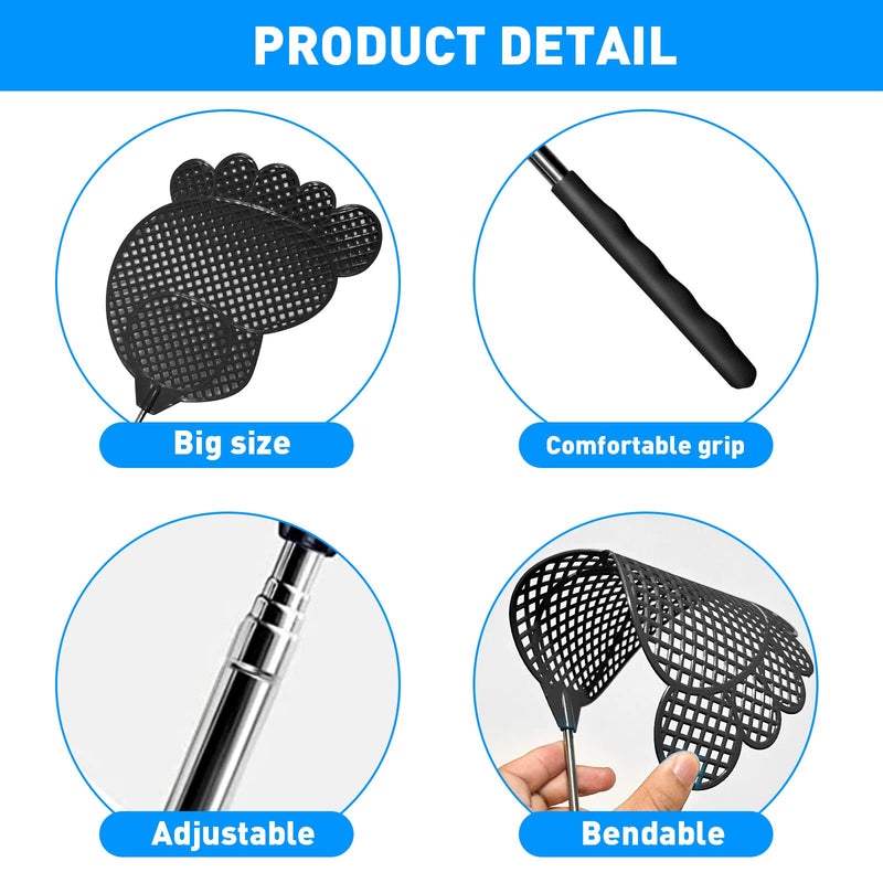 fly swatter Telescopic, flexible and durable telescopic stainless steel telescopic handle, suitable for home, classroom and office (2Pcs)