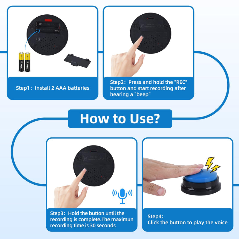 [Australia] - 4 Pack Portable AAC Communication Devices for Autism Individuals with Communication Difficulties, Communication Device for Nonverbal Kids, Voice Recording Buttons for Schools, Home, Treatment Courses 