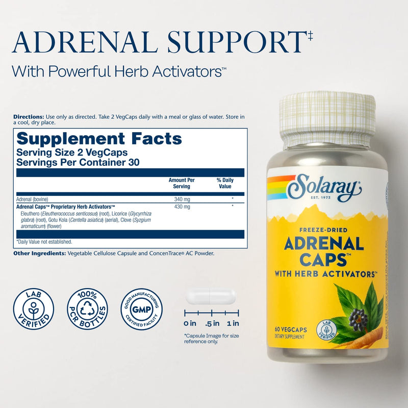 [Australia] - Solaray Adrenal Caps Freeze Dried, Veg Cap (Btl-Plastic) 170mg 60ct 