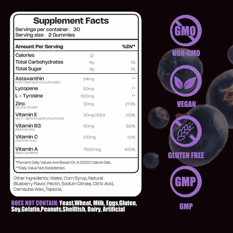 [Australia] - Tanning Gummies - Self Tan Supplement That Work Fast Without Sun - Daily Oral Chews with Beta Carotene Astaxanthin Lycopene & Vitamins for Skin Health Glow Up Sunless Tan - Vegan Sugar Free Blueberry 