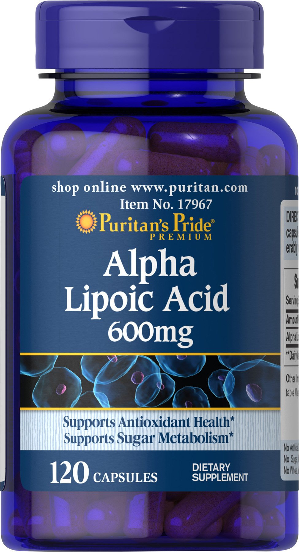 Puritan's Pride Alpha Lipoic Acid 600 Mg, 120 Count Unflavored 120 Count (Pack of 1)