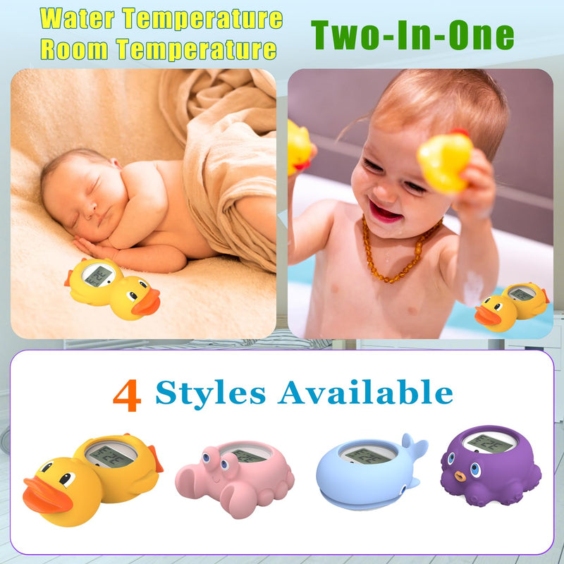 Baby Bath Thermometer with LED Display and Temperature Warning, Digital Room Thermometer & Fahrenheit Water Temperature Thermometer, Infant Bath Toys Floating Toy Safety Thermometer for Kids Newborn Yellow