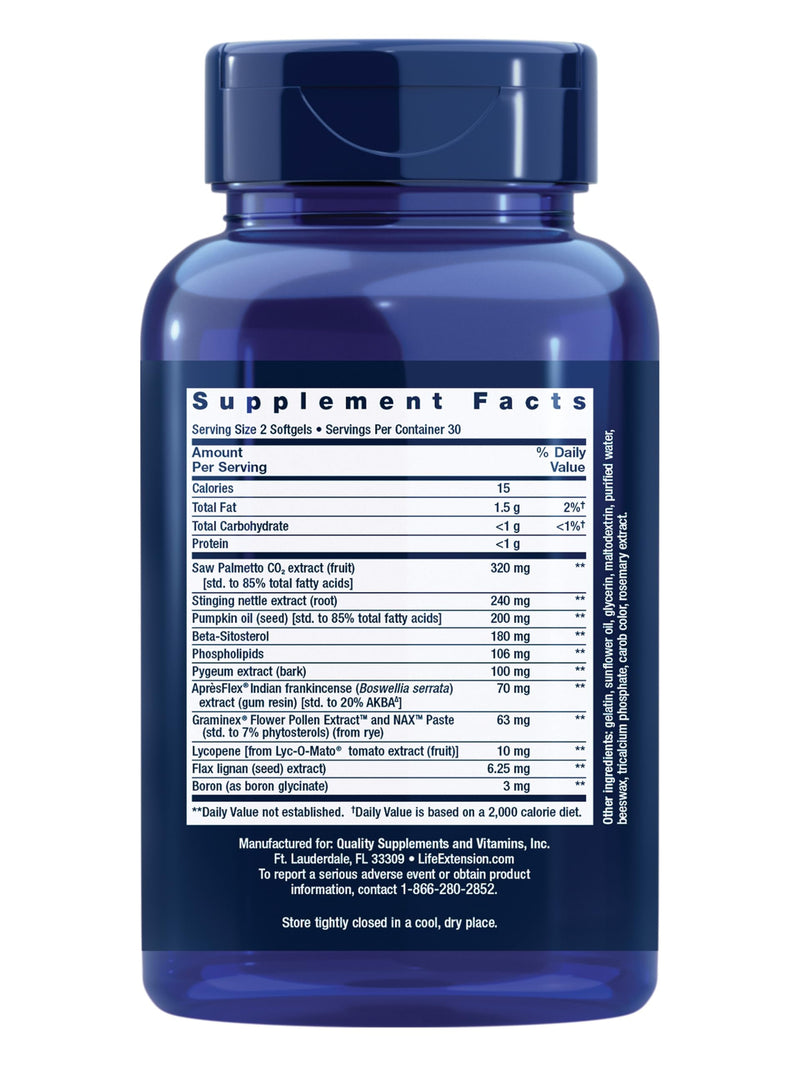 Life Extension, Ultra Prostate Formula, Saw Palmetto for Men, pygeum, stinging Nettle Root, lycopene, Prostate Health, Urination Flow, Psa, 60 Count Nutritional Supplement 60 Count (Pack of 1)