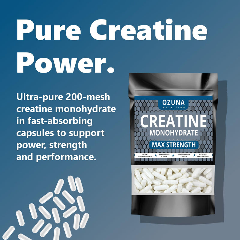 Creatine Monohydrate 3000mg | 60 Vegan Capsules | Micronised for Easy Absorption | Creatine Monohydrate Powder Tablets for Men & Women | Unflavoured, Gluten-Free & Keto-Friendly